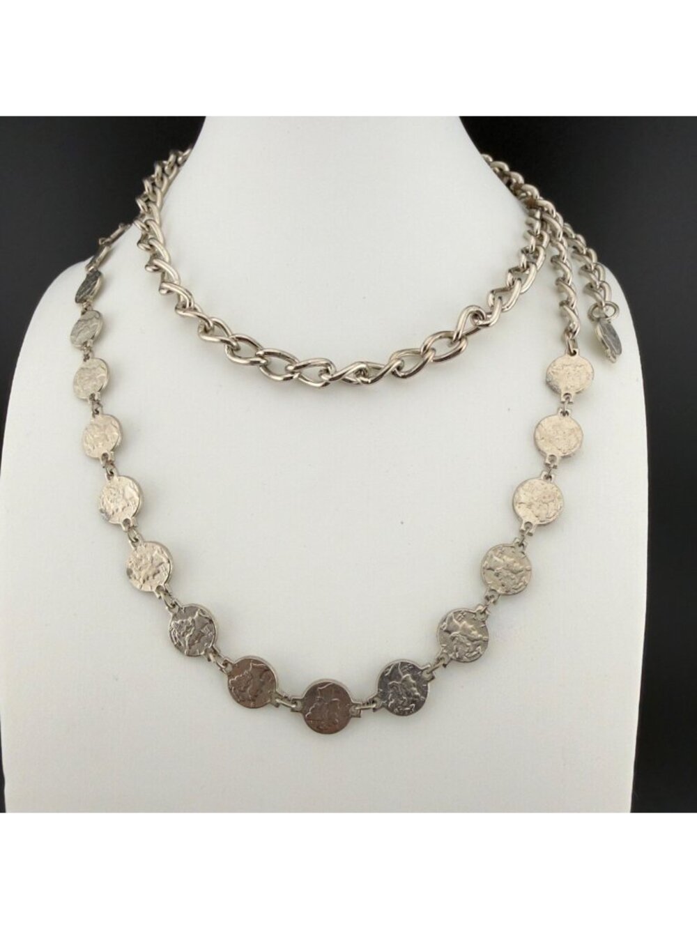 Coin Chain Necklace Silver Tone 36"